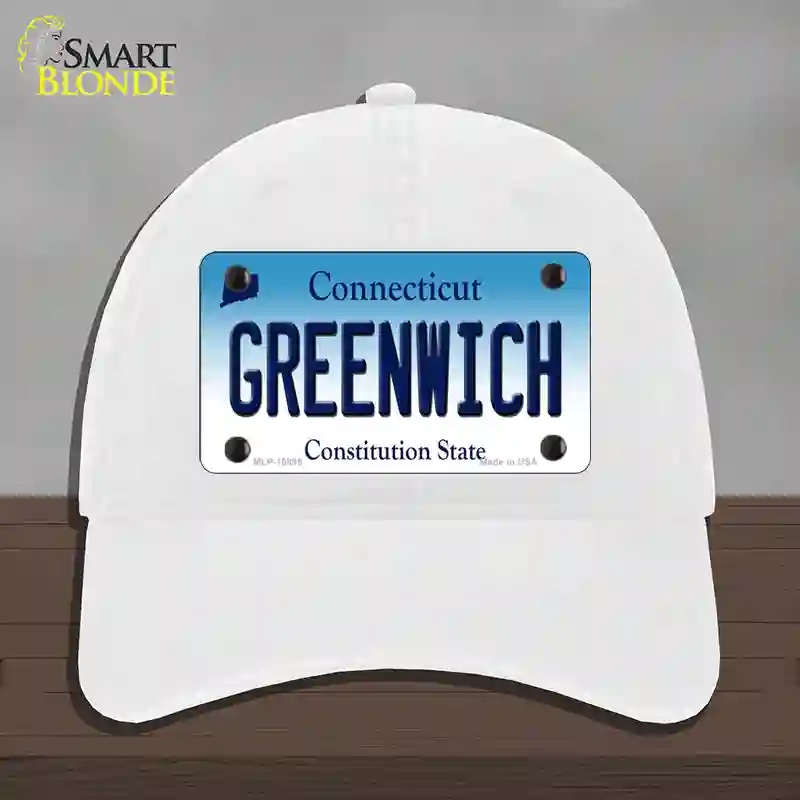 HAT14-MLP-10895 Greenwich Connecticut Novelty License Plate Hat, Unconstructed Cotton - White