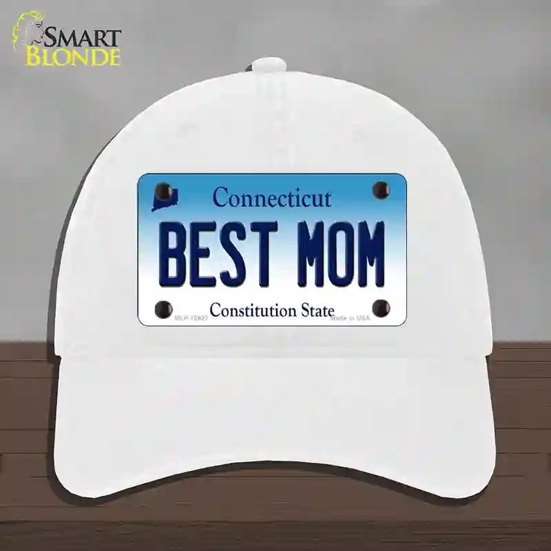 HAT14-MLP-10927 Best Mom Connecticut Novelty License Plate Hat, Unconstructed Cotton - White