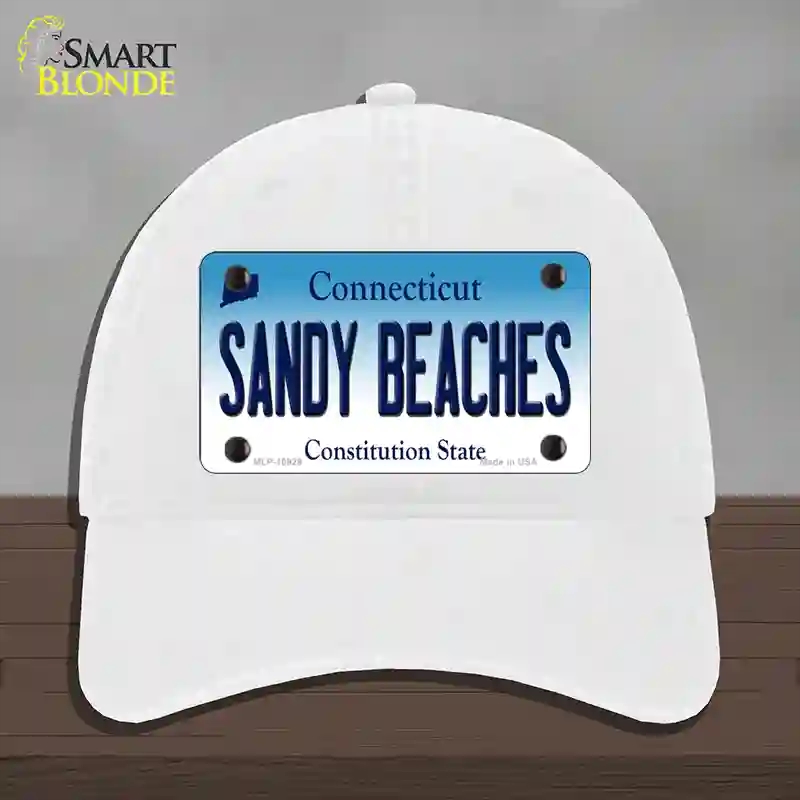 HAT14-MLP-10929 Sandy Beaches Connecticut Novelty License Plate Hat, Unconstructed Cotton - White