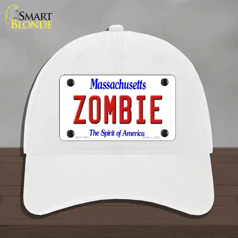 HAT14-MLP-11001 Zombie Massachusetts Novelty License Plate Hat, Unconstructed Cotton - White