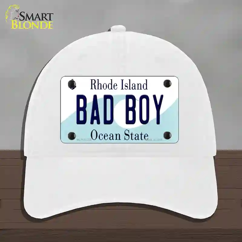 HAT14-MLP-11219 Bad Boy Rhode Island State Novelty License Plate Hat, Unconstructed Cotton - White