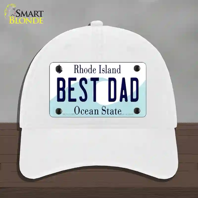 HAT14-MLP-11222 Best Dad Rhode Island State Novelty License Plate Hat, Unconstructed Cotton - White
