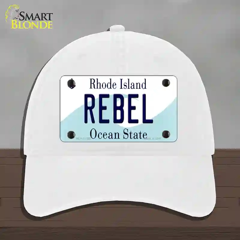 HAT14-MLP-11223 Rebel Rhode Island State Novelty License Plate Hat, Unconstructed Cotton - White