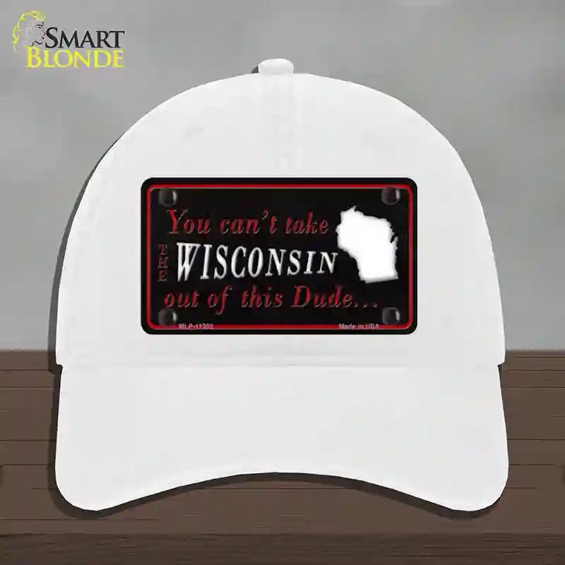 HAT14-MLP-11303 Wisconsin Dude Novelty License Plate Hat, Unconstructed Cotton - White