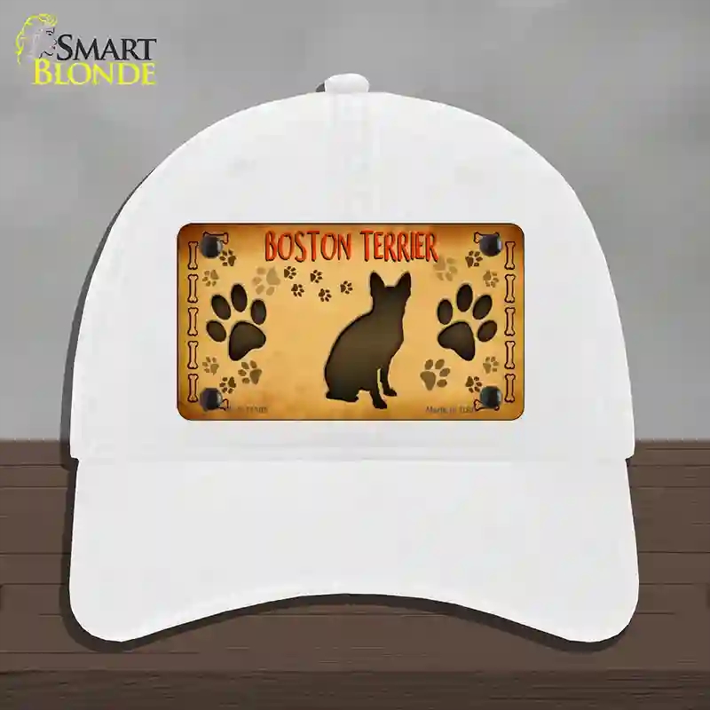 HAT14-MLP-11305 Boston Terrier Novelty License Plate Hat, Unconstructed Cotton - White
