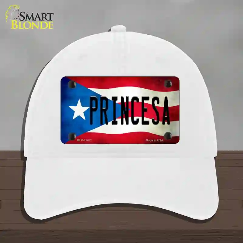 HAT14-MLP-11402 Princesa Puerto Rico Flag Novelty License Plate Hat, Unconstructed Cotton - White