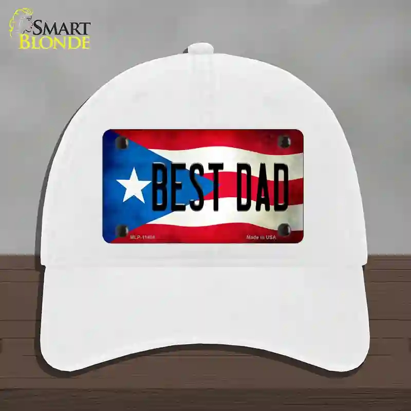 HAT14-MLP-11404 Best Dad Puerto Rico Flag Novelty License Plate Hat, Unconstructed Cotton - White