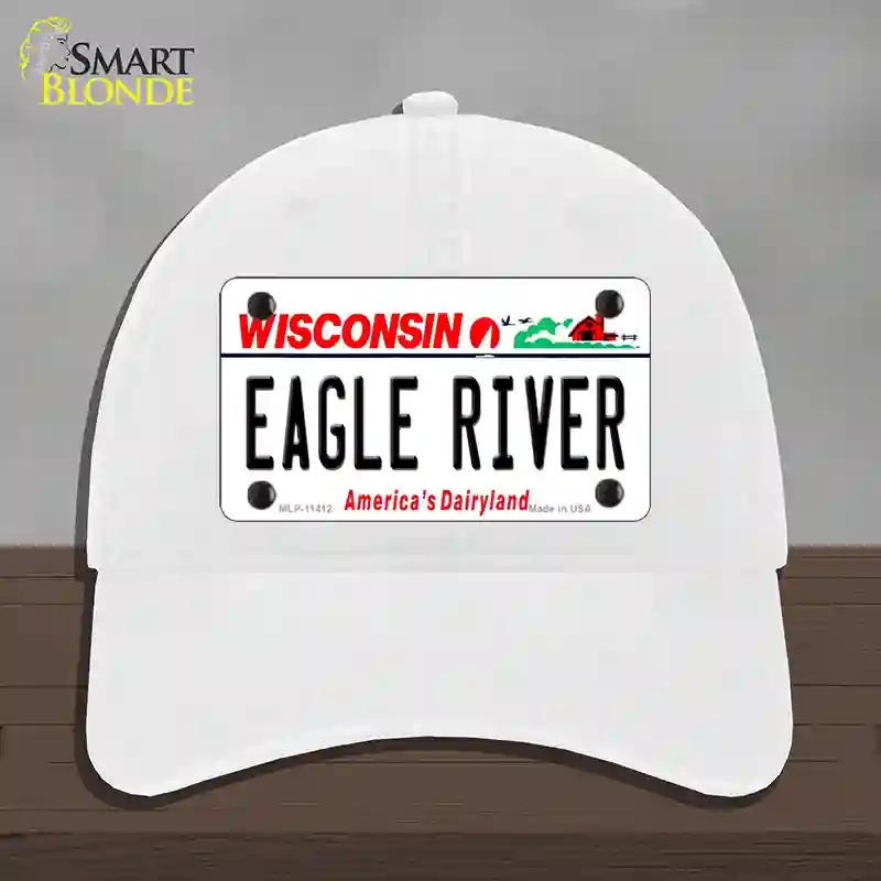 HAT14-MLP-11412 Eagle River Wisconsin Novelty License Plate Hat, Unconstructed Cotton - White