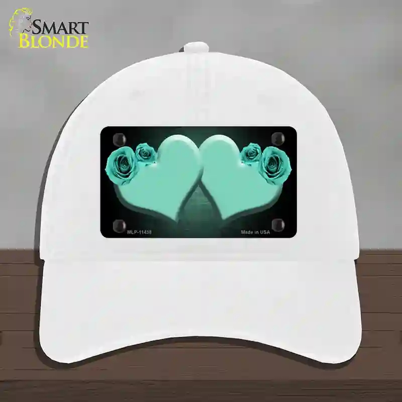 HAT14-MLP-11438 Hearts Over Roses in Mint Novelty License Plate Hat, Unconstructed Cotton - White