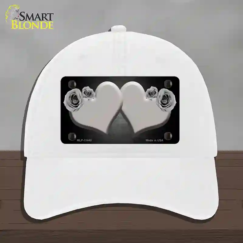 HAT14-MLP-11445 Hearts Over Roses in Gray Novelty License Plate Hat, Unconstructed Cotton - White