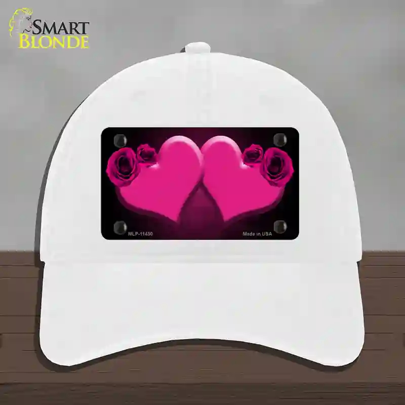 HAT14-MLP-11450 Hearts Over Roses in Pink Novelty License Plate Hat, Unconstructed Cotton - White