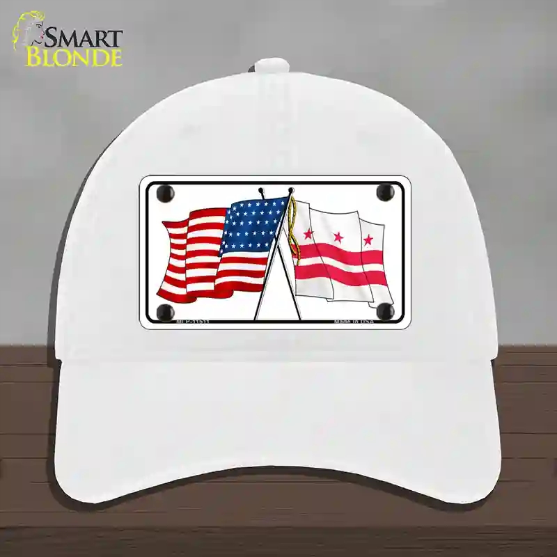 HAT14-MLP-11511 Washington DC Crossed US Flag Novelty License Plate Hat, Unconstructed Cotton - White
