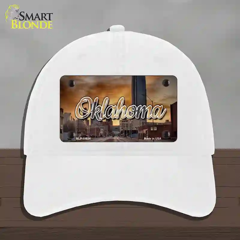 HAT14-MLP-11624 Oklahoma Sunset Skyline State Novelty License Plate Hat, Unconstructed Cotton - White