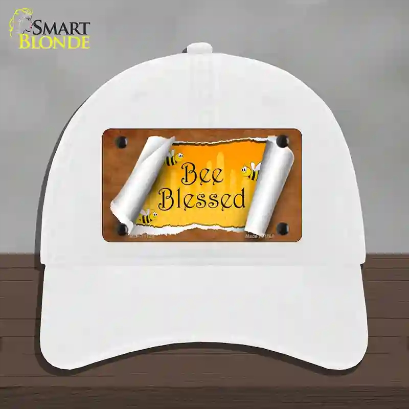 HAT14-MLP-11724 Bee Blessed Scroll Novelty License Plate Hat, Unconstructed Cotton - White