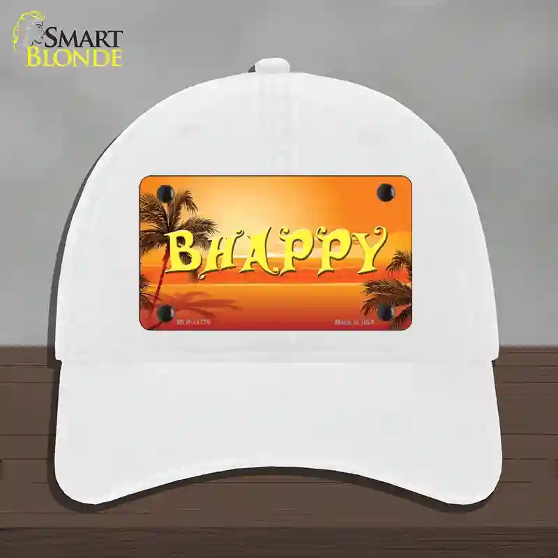 HAT14-MLP-11775 Be Happy Beach Scene Novelty License Plate Hat, Unconstructed Cotton - White