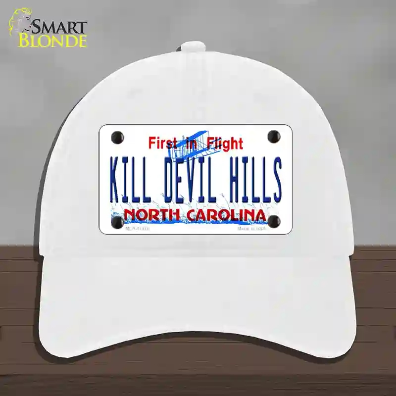 HAT14-MLP-11818 Kill Devil Hills North Carolina Novelty License Plate Hat, Unconstructed Cotton - White