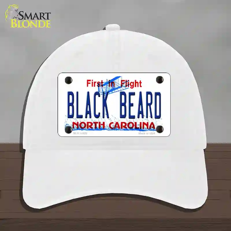 HAT14-MLP-11829 Black Beard North Carolina Novelty License Plate Hat, Unconstructed Cotton - White