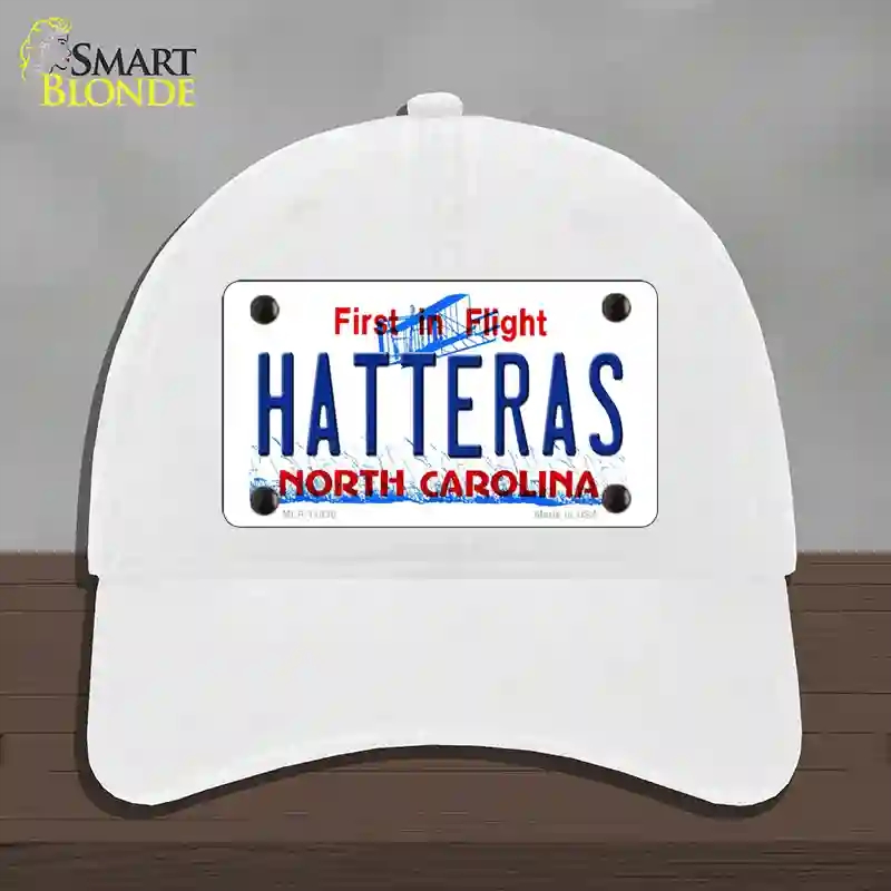 HAT14-MLP-11830 Hatteras North Carolina Novelty License Plate Hat, Unconstructed Cotton - White