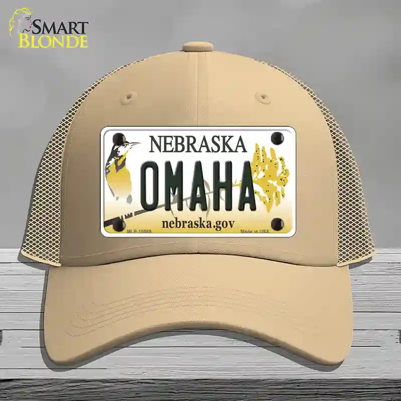 HAT15-MLP-10569 Omaha Nebraska Novelty License Plate Hat, Mesh - Khaki