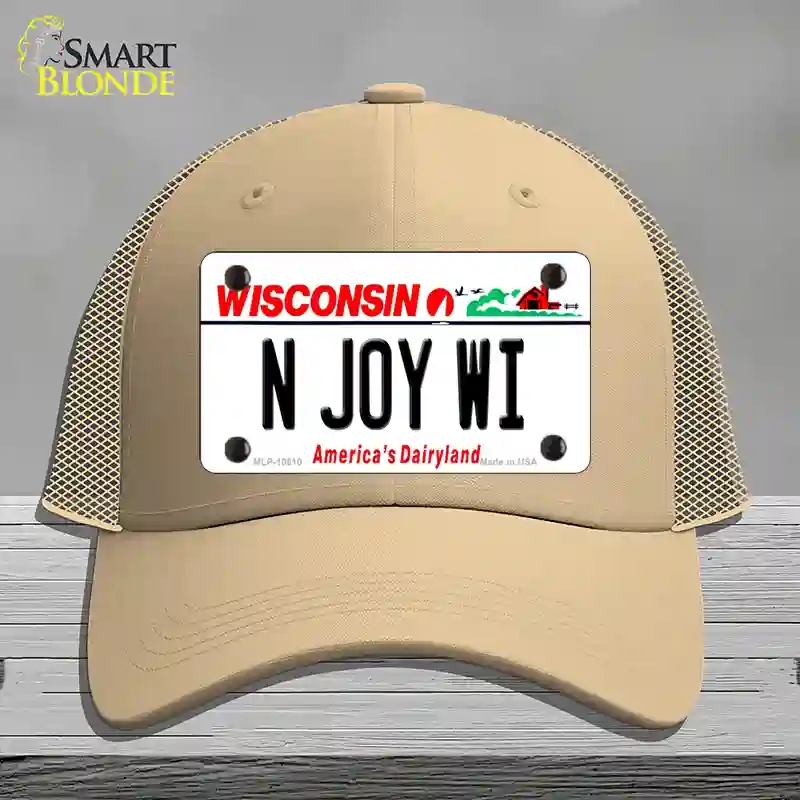 HAT15-MLP-10610 N Joy WI Wisconsin Novelty License Plate Hat, Mesh - Khaki