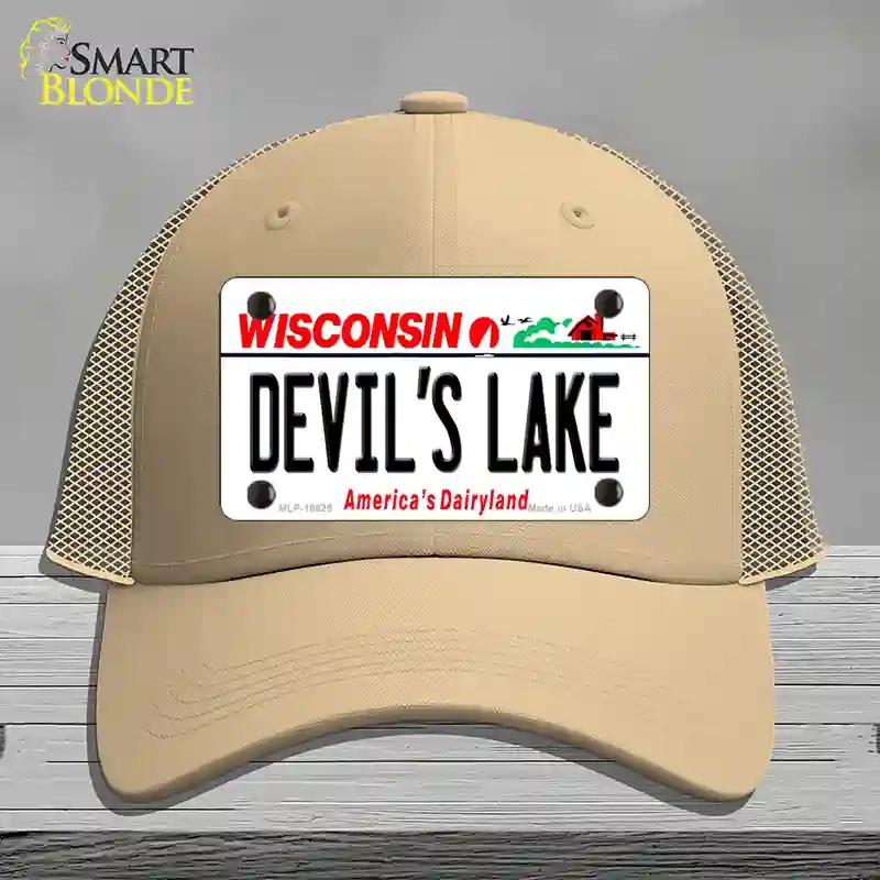 HAT15-MLP-10625 Devils Lake Wisconsin Novelty License Plate Hat, Mesh - Khaki