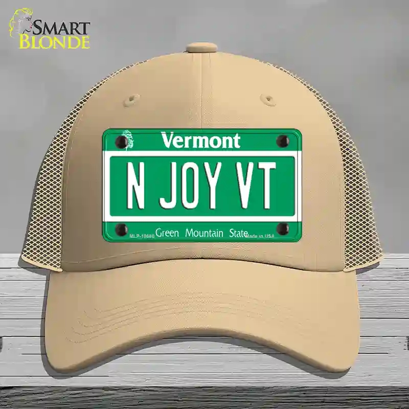 HAT15-MLP-10660 N Joy VT Vermont Novelty License Plate Hat, Mesh - Khaki