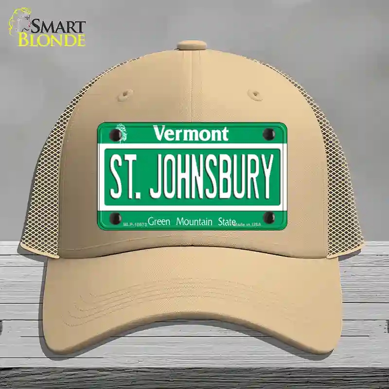HAT15-MLP-10673 St Johnsbury Vermont Novelty License Plate Hat, Mesh - Khaki