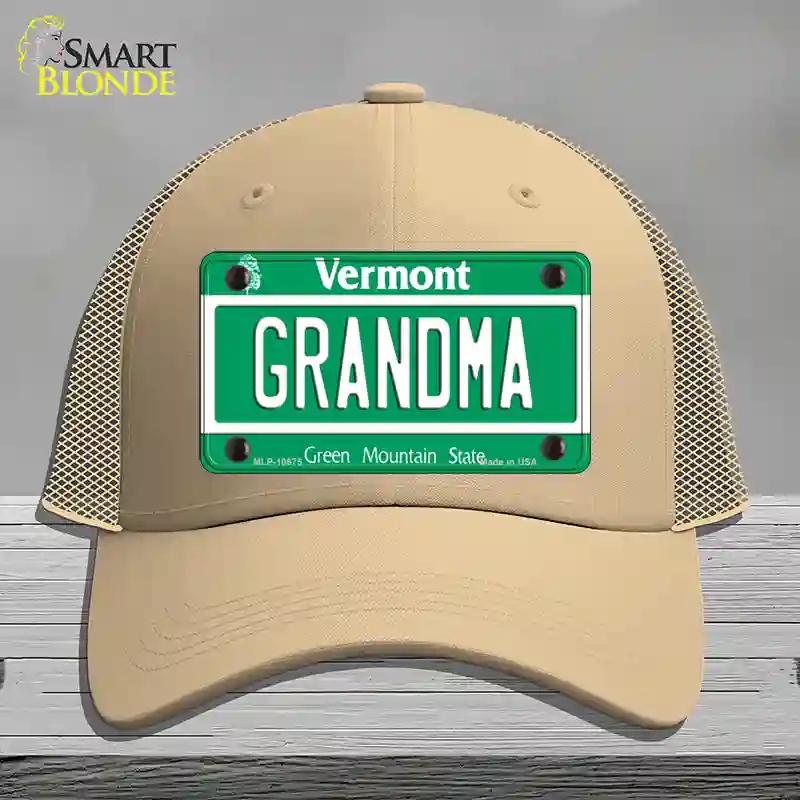 HAT15-MLP-10675 Grandma Vermont Novelty License Plate Hat, Mesh - Khaki