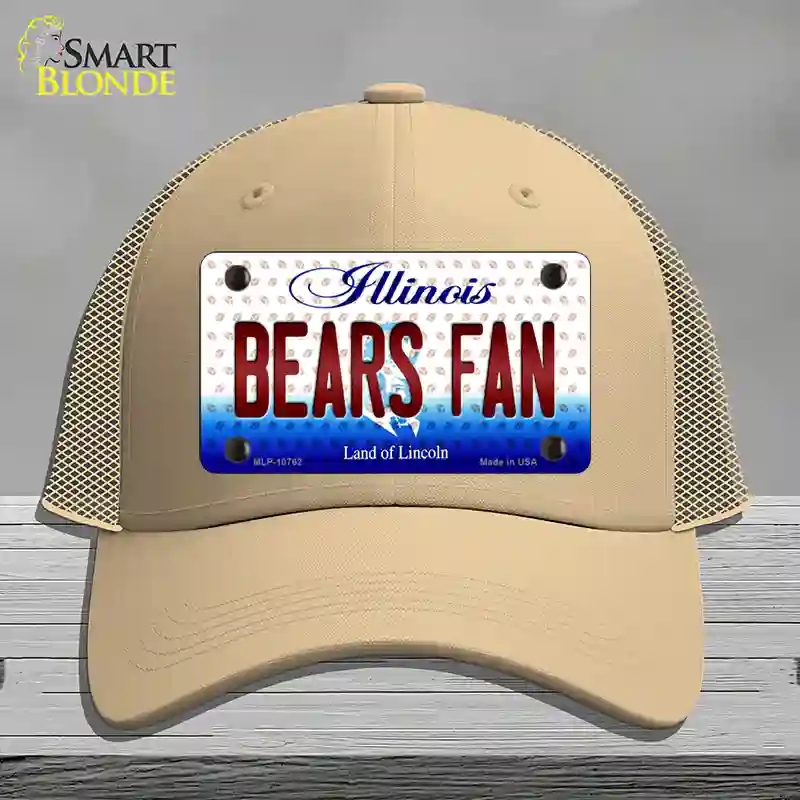 HAT15-MLP-10762 Bears Fan Illinois Novelty License Plate Hat, Mesh - Khaki
