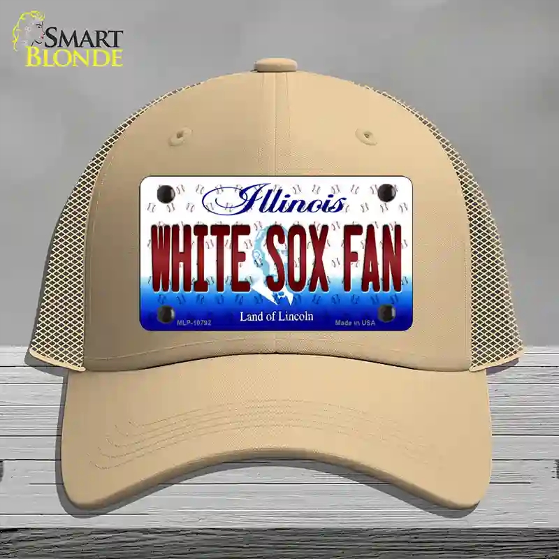 HAT15-MLP-10792 White Sox Fan Illinois Novelty License Plate Hat, Mesh - Khaki