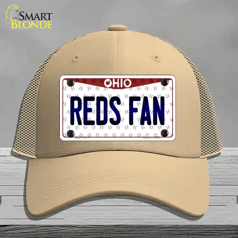 HAT15-MLP-10817 Reds Fan Ohio Novelty License Plate Hat, Mesh - Khaki