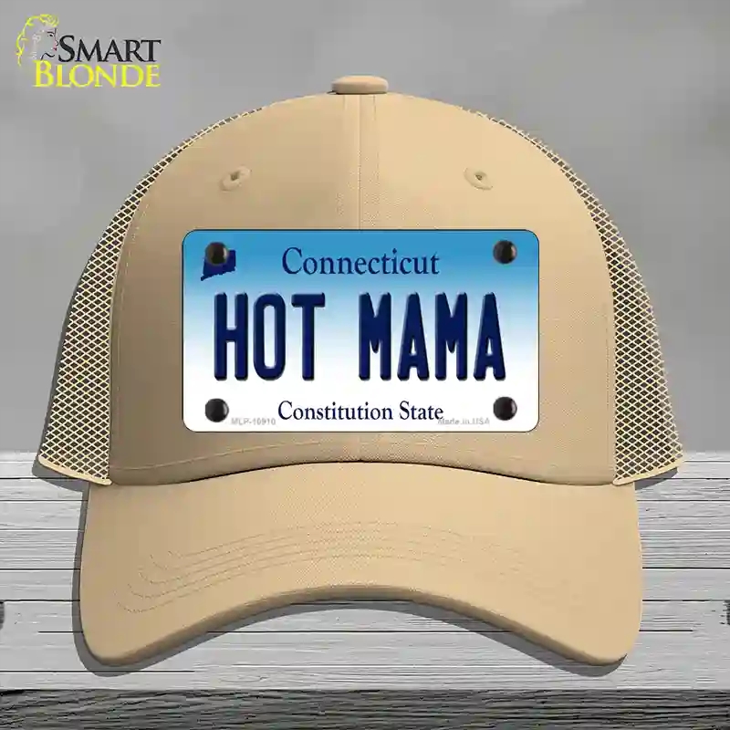HAT15-MLP-10910 Hot Mama Connecticut Novelty License Plate Hat, Mesh - Khaki