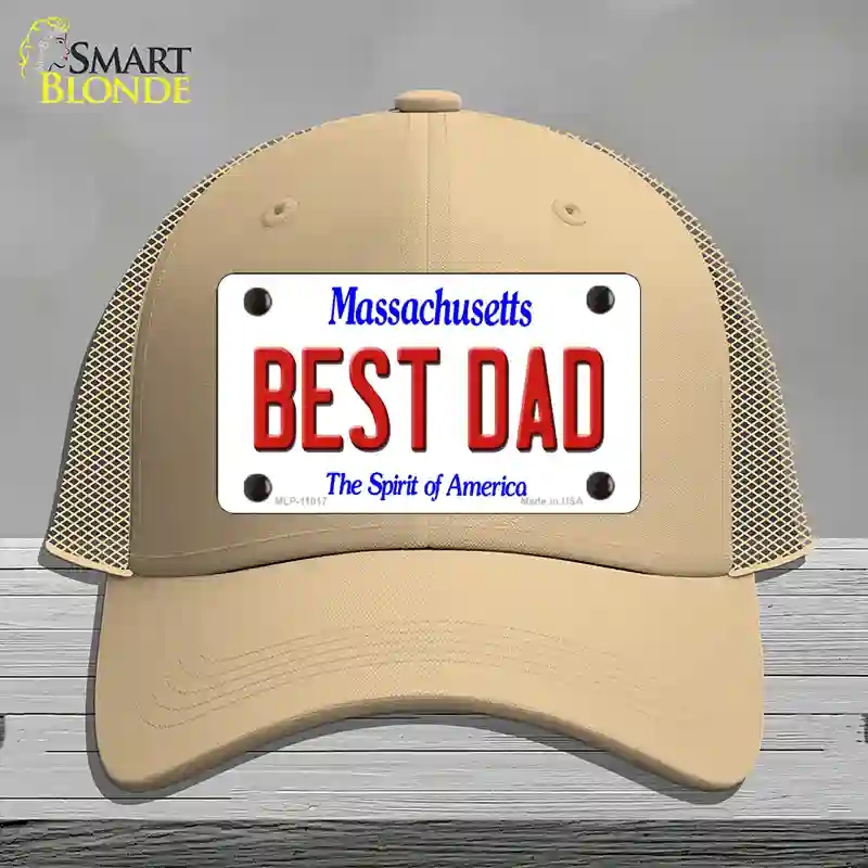 HAT15-MLP-11017 Best Dad Massachusetts Novelty License Plate Hat, Mesh - Khaki
