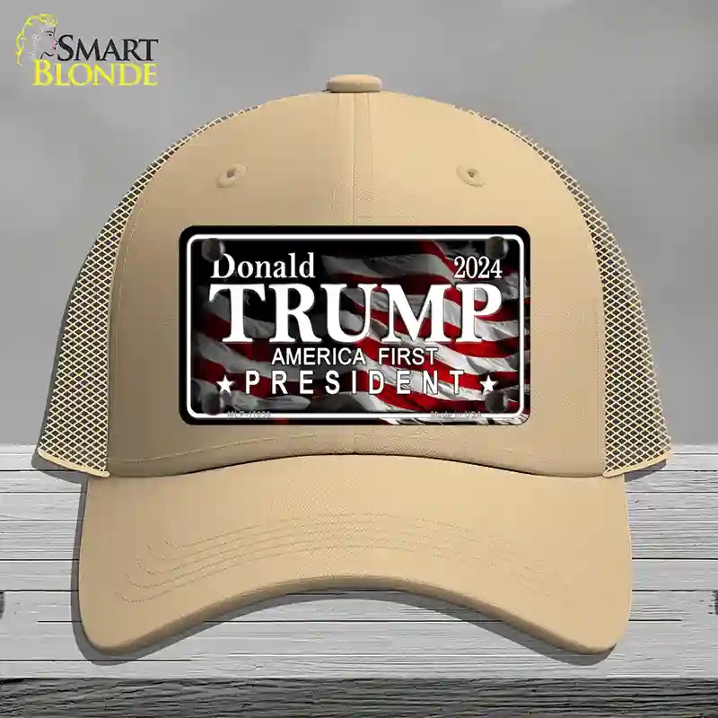 HAT15-MLP-11030 America First Trump Novelty License Plate Hat, Mesh - Khaki