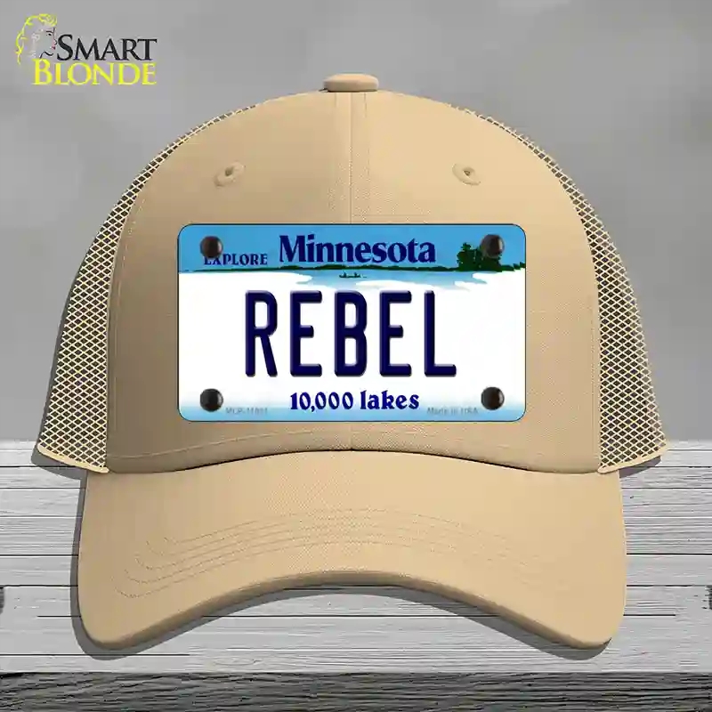 HAT15-MLP-11081 Rebel Minnesota State Novelty License Plate Hat, Mesh - Khaki