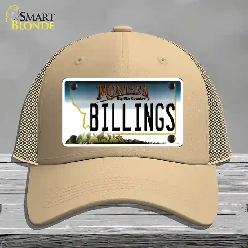 HAT15-MLP-11090 Billings Montana State Novelty License Plate Hat, Mesh - Khaki