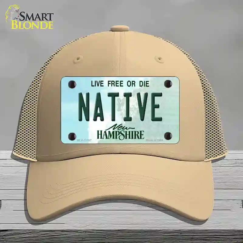 HAT15-MLP-11167 Native   Hampshire State Novelty License Plate Hat, Mesh - Khaki
