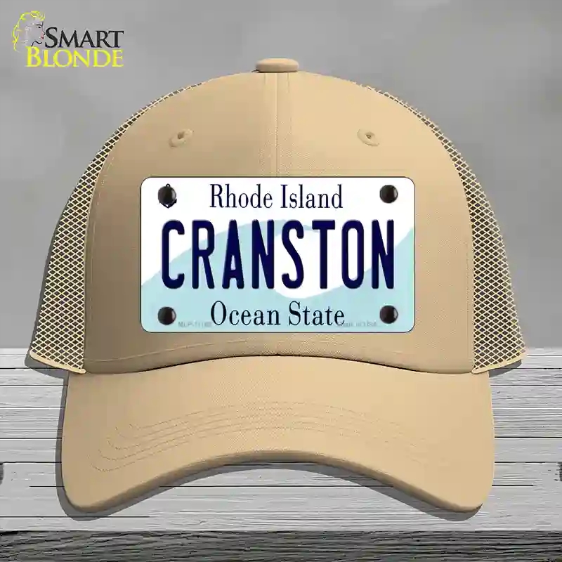 HAT15-MLP-11185 Cranston Rhode Island State Novelty License Plate Hat, Mesh - Khaki