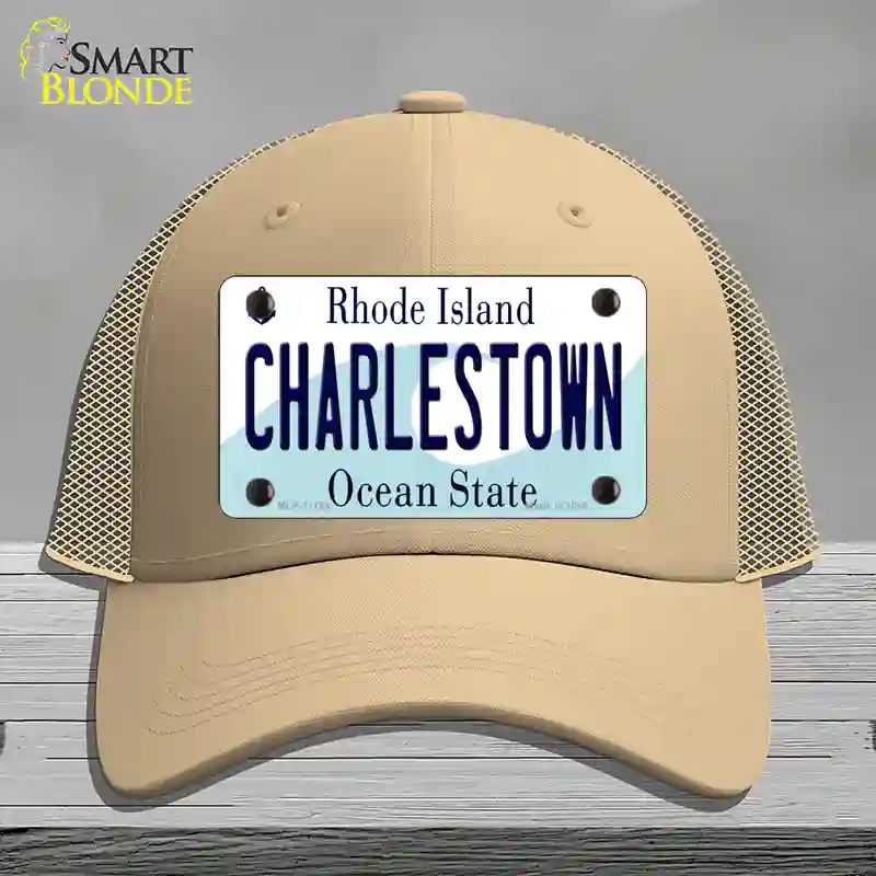 HAT15-MLP-11194 Charlestown Rhode Island State Novelty License Plate Hat, Mesh - Khaki