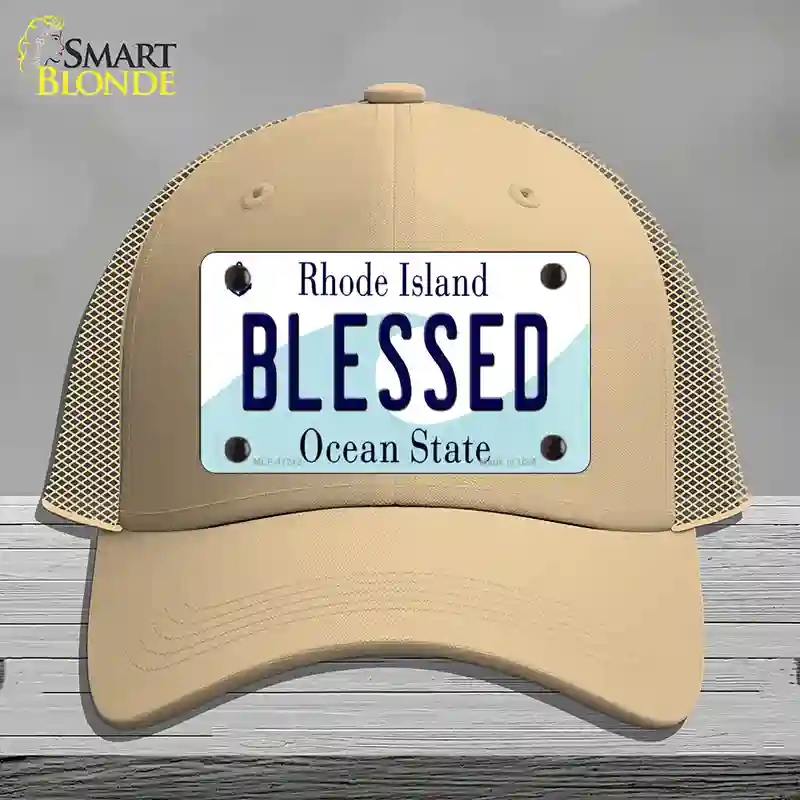 HAT15-MLP-11215 Blessed Rhode Island State Novelty License Plate Hat, Mesh - Khaki