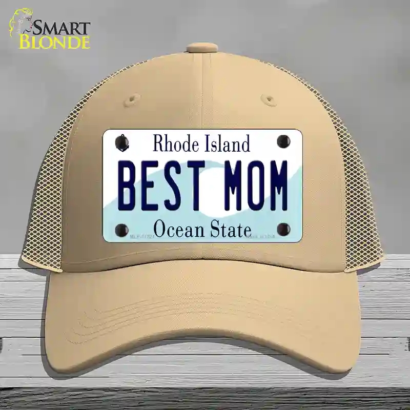 HAT15-MLP-11221 Best Mom Rhode Island State Novelty License Plate Hat, Mesh - Khaki