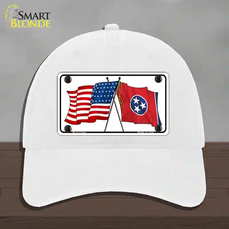 HAT14-MLP-11502 Tennessee Crossed US Flag Novelty License Plate Hat, Unconstructed Cotton - White