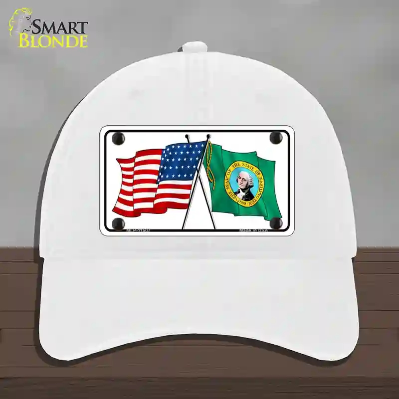 HAT14-MLP-11507 Washington Crossed US Flag Novelty License Plate Hat, Unconstructed Cotton - White
