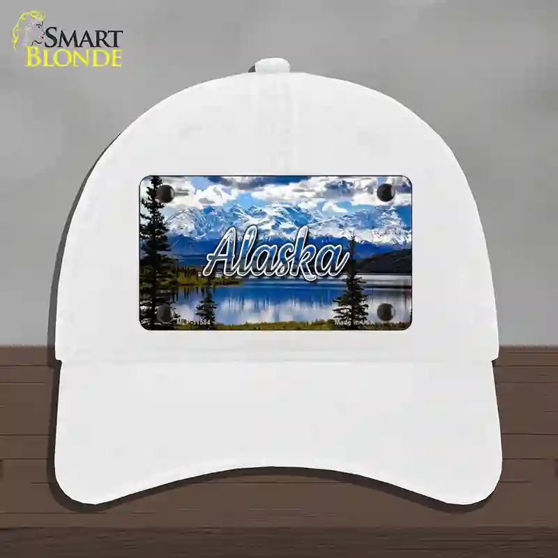 HAT14-MLP-11584 Alaska Snowy Mountains State Novelty License Plate Hat, Unconstructed Cotton - White