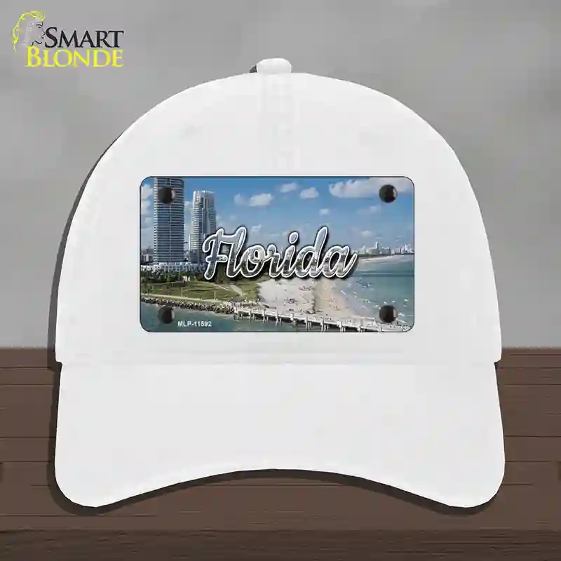 HAT14-MLP-11592 Florida White Sand Beach State Novelty License Plate Hat, Unconstructed Cotton - White