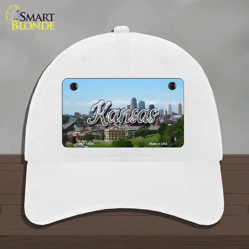 HAT14-MLP-11600 Kansas Downtown Skyline State Novelty License Plate Hat, Unconstructed Cotton - White