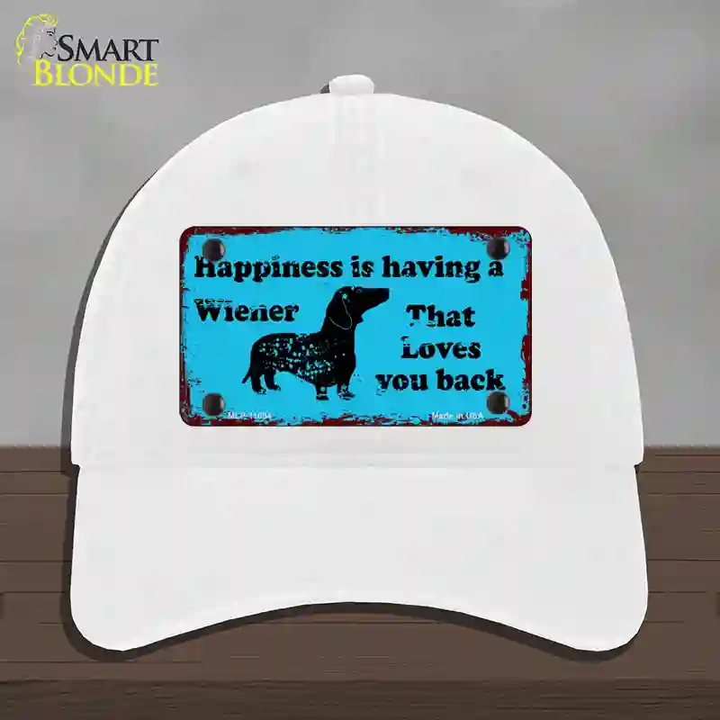 HAT14-MLP-11684 Happiness is Having a Wiener Novelty License Plate Hat, Unconstructed Cotton - White