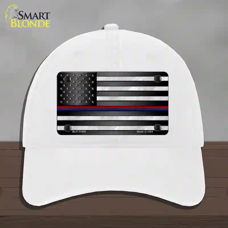 HAT14-MLP-11698 First Responder American Flag Novelty License Plate Hat, Unconstructed Cotton - White
