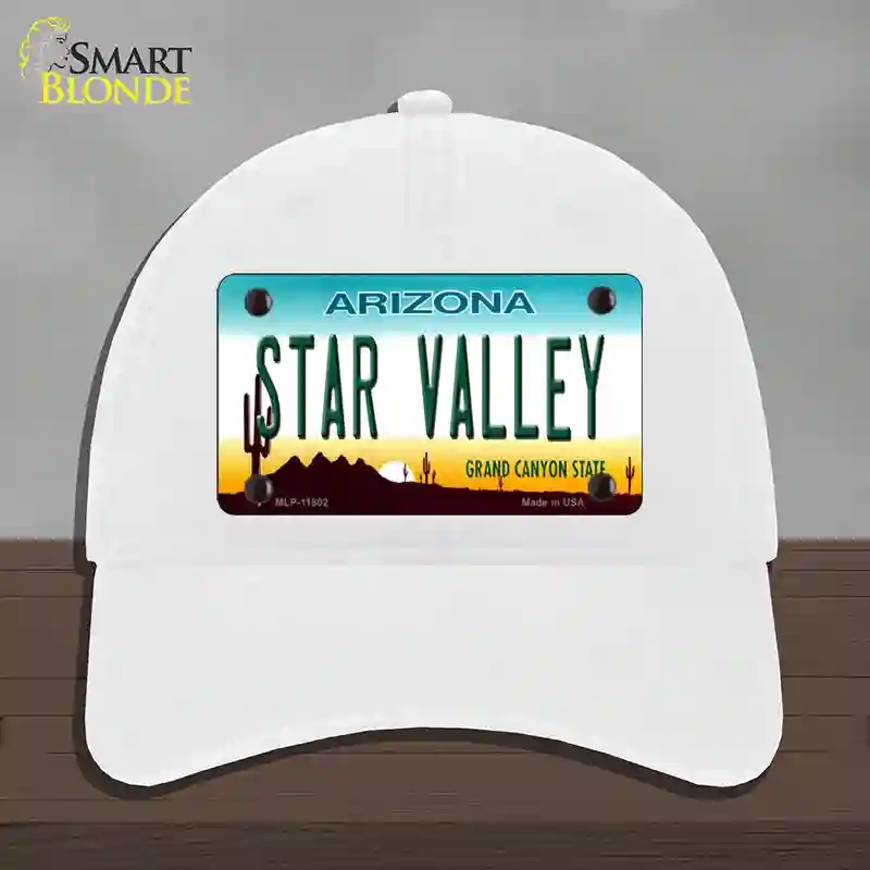 HAT14-MLP-11802 Star Valley Arizona Novelty License Plate Hat, Unconstructed Cotton - White