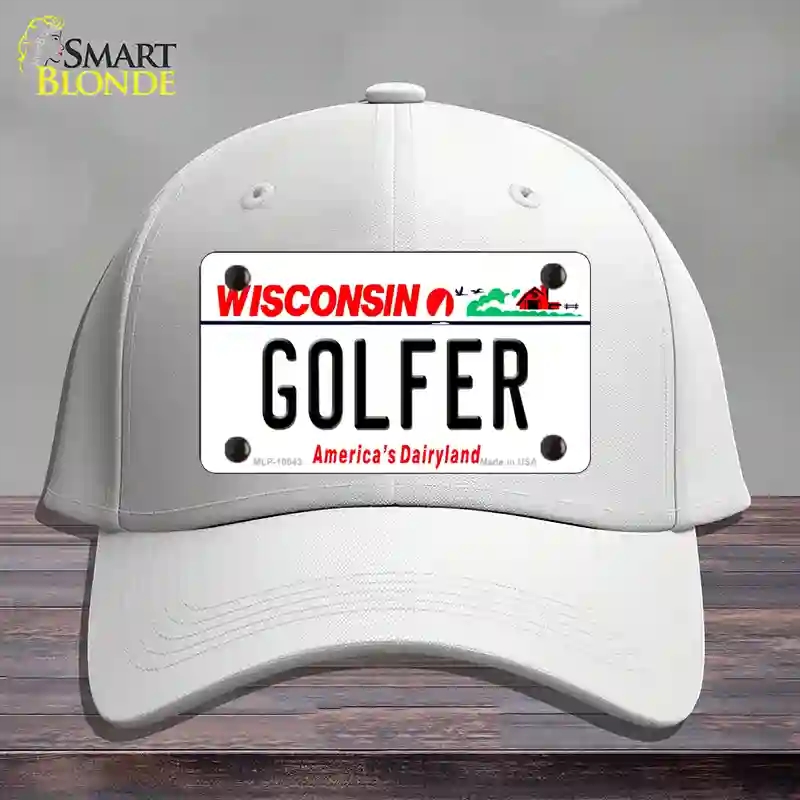 HAT21-MLP-10643 Golfer Wisconsin Novelty License Plate Hat, Cotton - White